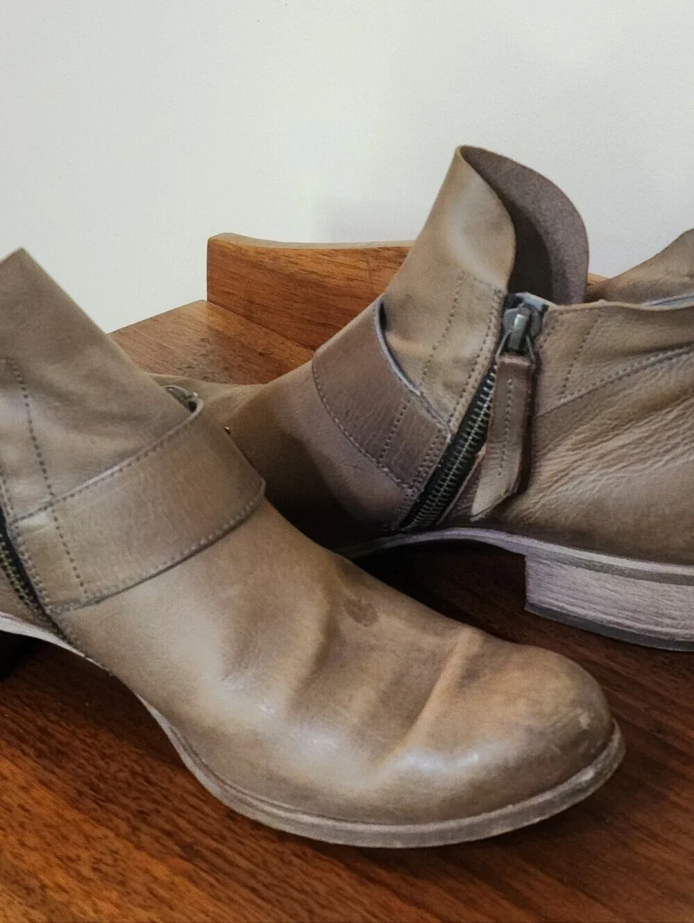 Paul Green Boots AnkleMoto Buckle  Leather Brown/Gray Zip Biker Punk Western